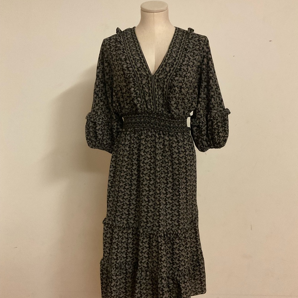 Max Studio Floral Print Balloon Sleeve Midi Dress Sz S